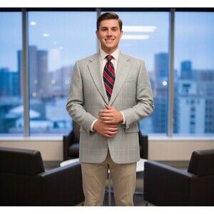 H. Freeman & Son Glen Plaid Black Gray Blazer Jacket Men 40R Wool Sport Coat